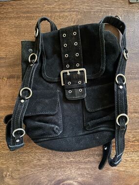 Urban Outfitters Black Suede Buckle Backpack